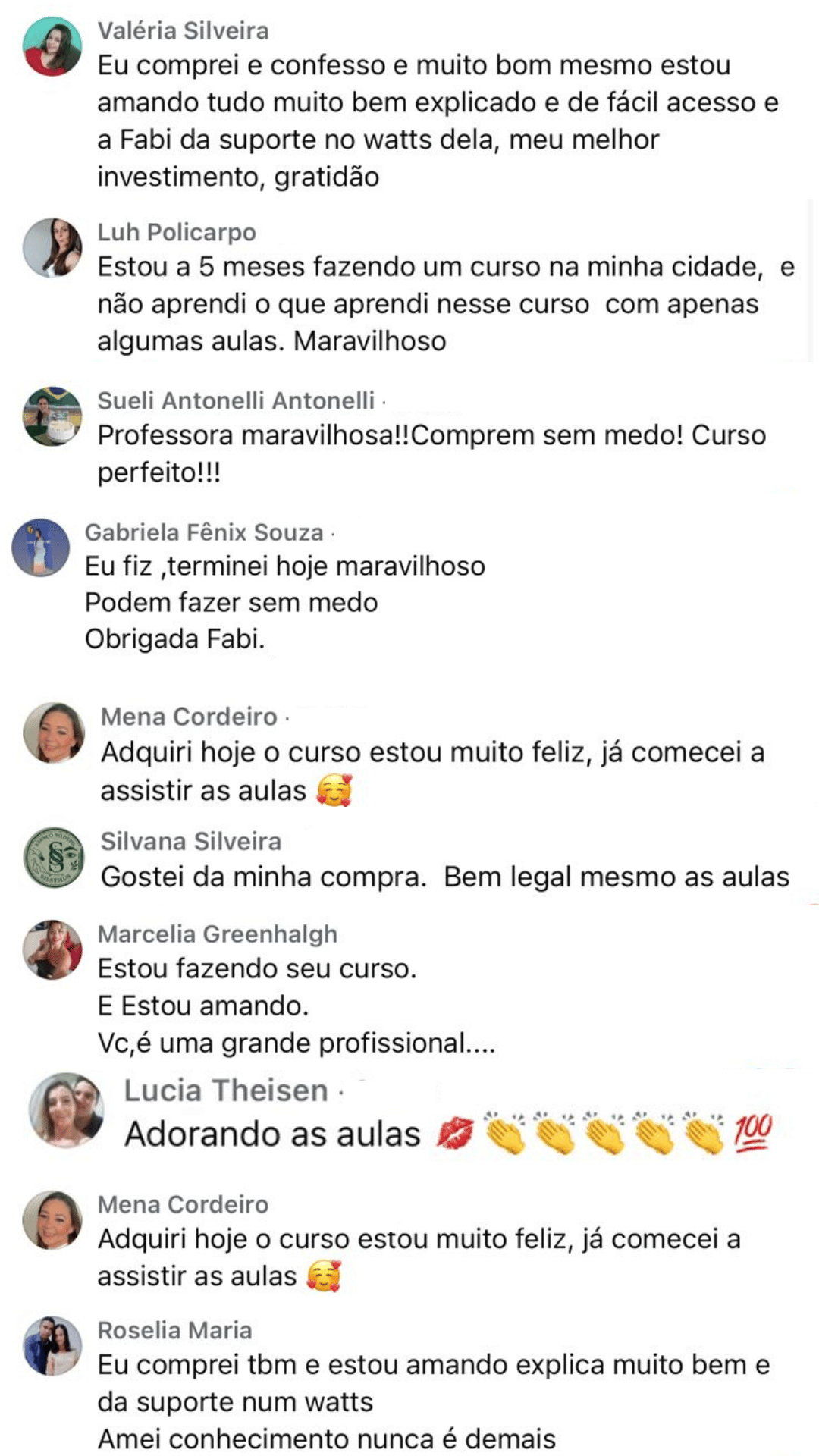 Depoimentos reais de alunas do curso
